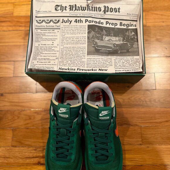 Nike Tailwind 79 Stranger Things Hawkins High School, Green & Orange, Size 13 US - Picture 6 of 8